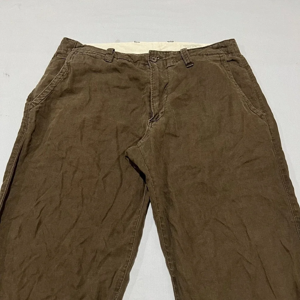 Banana Republic Mens Brown Pure Linen Comfort Relaxed Wide Leg Pants 34x30